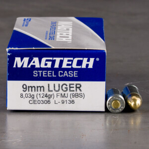 1000rds – 9mm Magtech Steel 124gr. FMJ Ammo *STEEL CASES*