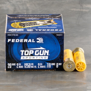 250rds – 20 Gauge Federal Top Gun Sporting 2-3/4" 7/8oz. #8 Shot Ammo