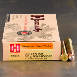 20rds – 458 Win Mag Hornady Dangerous Game Series 500gr. DGX Bonded Ammo