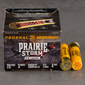 25rds – 20 Gauge Federal Prairie Storm FS Lead 3" 1-1/4oz. #4 Shot Ammo