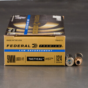 50rds - 9mm Federal LE Tactical HST 124gr. +P HP Ammo