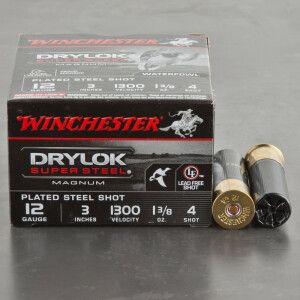 25rds - 12 Gauge Winchester Drylok  3" 1 3/8 Ounce Super Steel Magnum #4 Shot Ammo