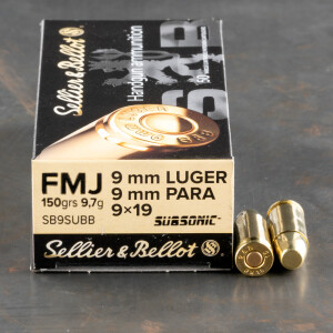 1000rds – 9mm Sellier & Bellot Subsonic 150gr. FMJ Ammo