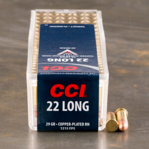 100rds - 22 Long CCI HV 29gr. Copper Plated Round Nose Ammo
