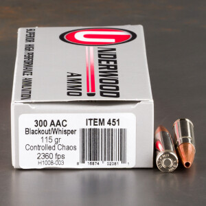 20rds – 300 AAC Blackout Underwood 115gr. Controlled Chaos Ammo