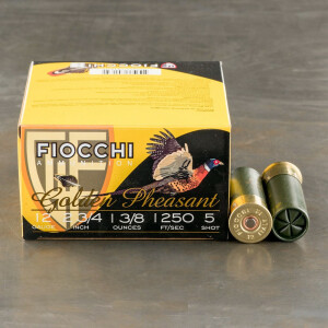250rds - 12 Gauge Fiocchi 2 3/4" 1 3/8oz. #5 Shot Golden Pheasant Nickel Plated