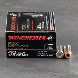 20rds – 40 S&W Winchester Defender 165gr. PDX1 Bonded JHP Ammo