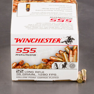 555rds - 22LR Winchester 36gr. Copper Plated Hollow Point Bulk Pack Ammo
