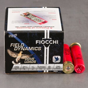 250rds – 28 Gauge Fiocchi Dove Loads 2-3/4" 3/4oz. #8 Shot Ammo