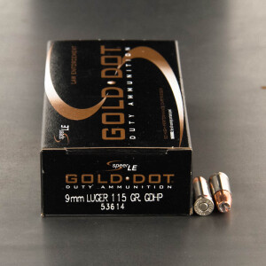 50rds – 9mm Speer LE Gold Dot 115gr. JHP Ammo