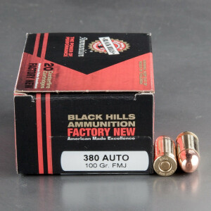 20rds – 380 Auto Black Hills 100gr. FMJ Ammo