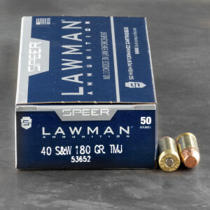 50rds - 40 S&W Speer Lawman 180gr. TMJ Ammo