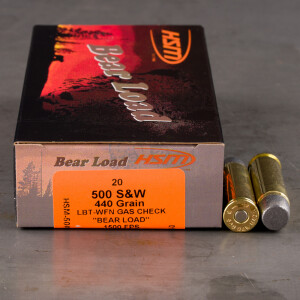 20rds – 500 S&W Mag HSM Bear Load 440gr. WFNGC Ammo