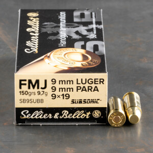 50rds – 9mm Sellier & Bellot Subsonic 150gr. FMJ Ammo
