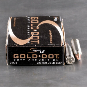 20rds – 223 Rem Speer Gold Dot 75gr. SP Ammo