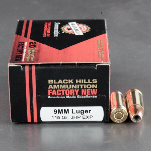 20rds - 9mm Luger New Black Hills 115gr. Jacketed Hollow Point EXP (Extra Power) Ammo