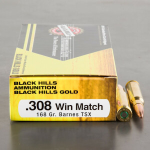  20rds – 308 Black Hills Gold 168gr. Barnes TSX HP Ammo