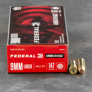 50rds - 9mm Federal American Eagle 147gr. FMJ Ammo
