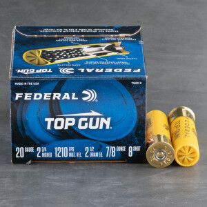 250rds - 20 Gauge Federal Top Gun Target Load 2 3/4" 7/8oz. #8 Shot Ammo