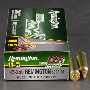 20rds - 22-250 Remington Premier 50gr. Accu-Tip-V Boat Tail Ammo