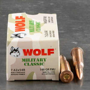 500rds – 7.62x54r Wolf Military Classic 148gr. FMJ Ammo