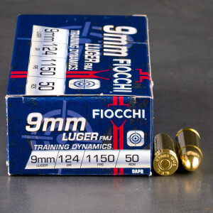 50rds - 9mm Fiocchi 124gr. FMJ Ammo