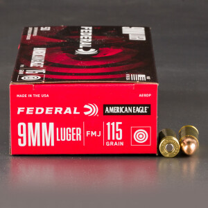 50rds - 9mm Federal American Eagle 115gr. FMJ Ammo
