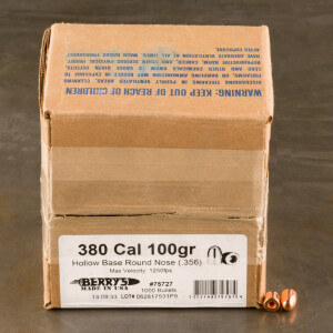 1000pcs - 380 .356" Dia Berry's 100gr. Plated HB-RN Bullets