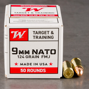 50rds – 9mm NATO Winchester USA 124gr. FMJ Ammo