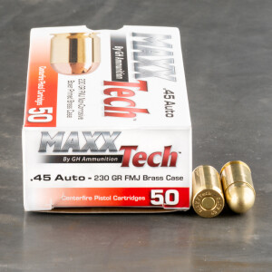 50rds – 45 ACP MAXX Tech 230gr. FMJ Ammo