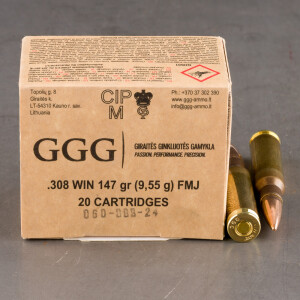 20rds – 308 Win GGG 147gr. FMJ Ammo