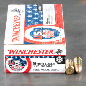 50rds – 9mm Winchester USA Target Pack 115gr. FMJ Ammo