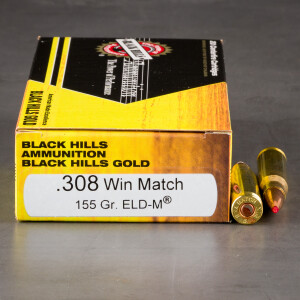 20rds – 308 Win Black Hills Gold 155gr. ELD Match Ammo
