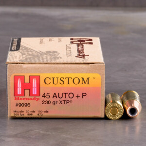 20rds - 45 ACP Hornady Custom 230gr. +P XTP HP Ammo