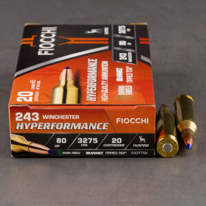 20rds – 243 Win Fiocchi Hyperformance 80gr. TTSX Ammo