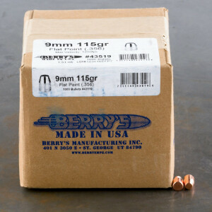 1000pcs - 9mm .356" Dia Berry's 115gr. Plated FP Bullets