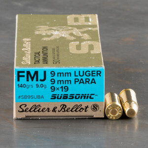 50rds – 9mm Sellier & Bellot Subsonic 140gr FMJ Ammo