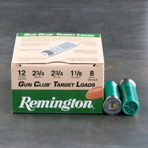 25rds - 12 Gauge Remington Gun Club 2 3/4" 1 1/8oz. #8 Shot Ammo