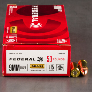 1000rds – 9mm Federal Champion 115gr. FMJ RN Ammo