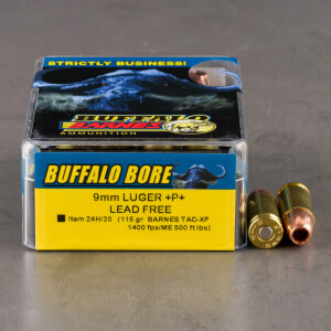 20rds - 9mm Buffalo Bore 115gr. TAC-XP +P+ Lead Free Ammo
