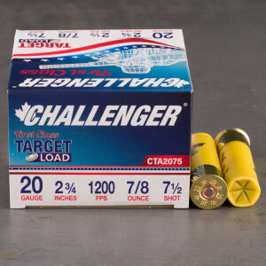 250rds – 20 Gauge Challenger 2-3/4" 7/8oz. #7.5 Shot Ammo