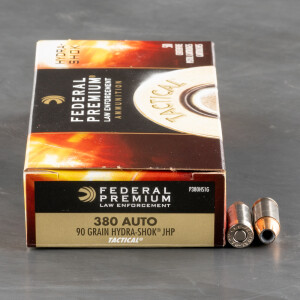 50rds - .380 Auto Federal LE Tactical Hydra-Shok 90gr. HP Ammo