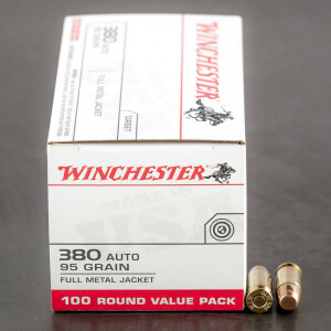 100rds - .380 Auto Winchester USA 95gr. FMJ Value Pack Ammo