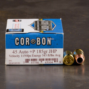 20rds - 45 ACP Corbon 185gr. +P HP Ammo