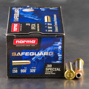 50rds – 38 Special Norma Safeguard 158gr. JHP Ammo