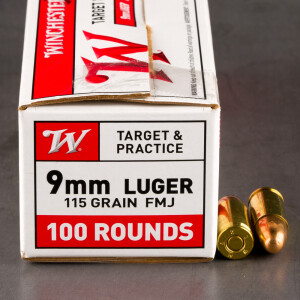 100rds - 9mm Winchester USA 115gr. FMJ Value Pack Ammo