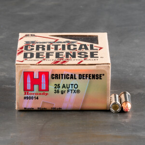 25rds – 25 ACP Hornady Critical Defense 35gr. FTX Ammo