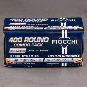 400rds – 5.7x28mm Fiocchi Combo Pack 40gr. FMJ & 40gr. THP Ammo