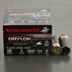 25rds - 12 Gauge Winchester Drylok Super Steel 3" 1-3/8 oz. #2 Shot Ammo
