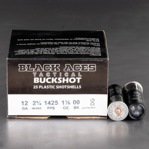 25rds – 12 Gauge Black Aces Tactical 2-3/4" 9 Pellet 00 Buck Ammo